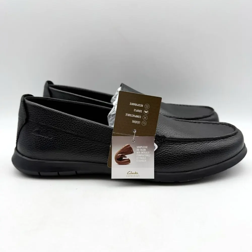 Clarks Mens Flexway Step Loafers LEFT 8 Wide RIGHT 7.5 Wide Black Leather EUC